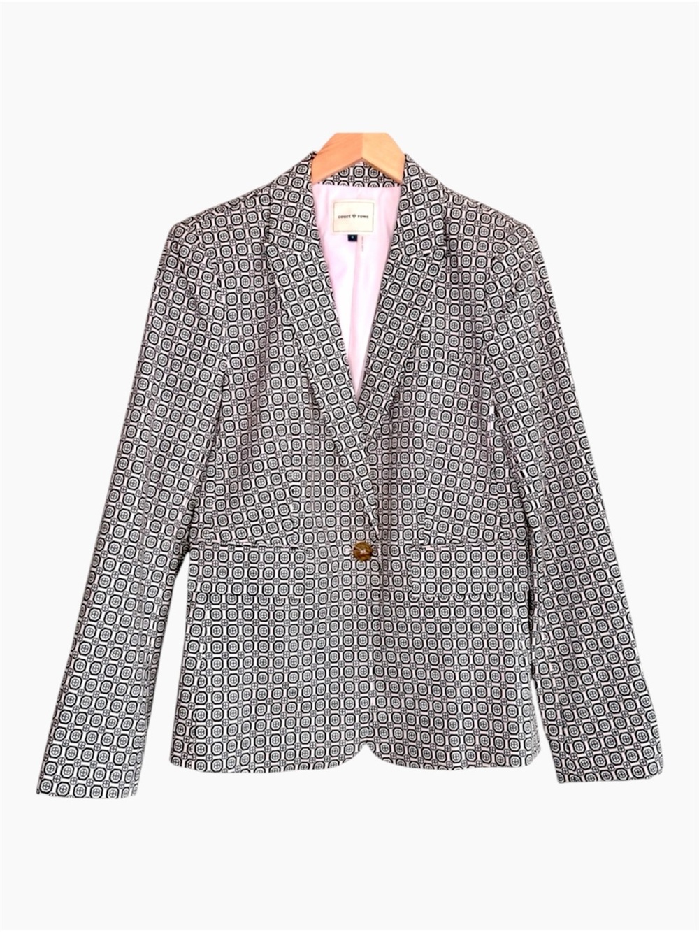 Court & Rowe Tile Floral Cotton Blend Single Button Blazer Pink Navy Blue Size 6